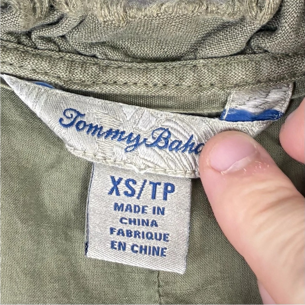Nwot Tommy Bahama Dress Size XS Green Linen Two Palms Double Ruffle Beachy Yacht - Picture 3 of 6
